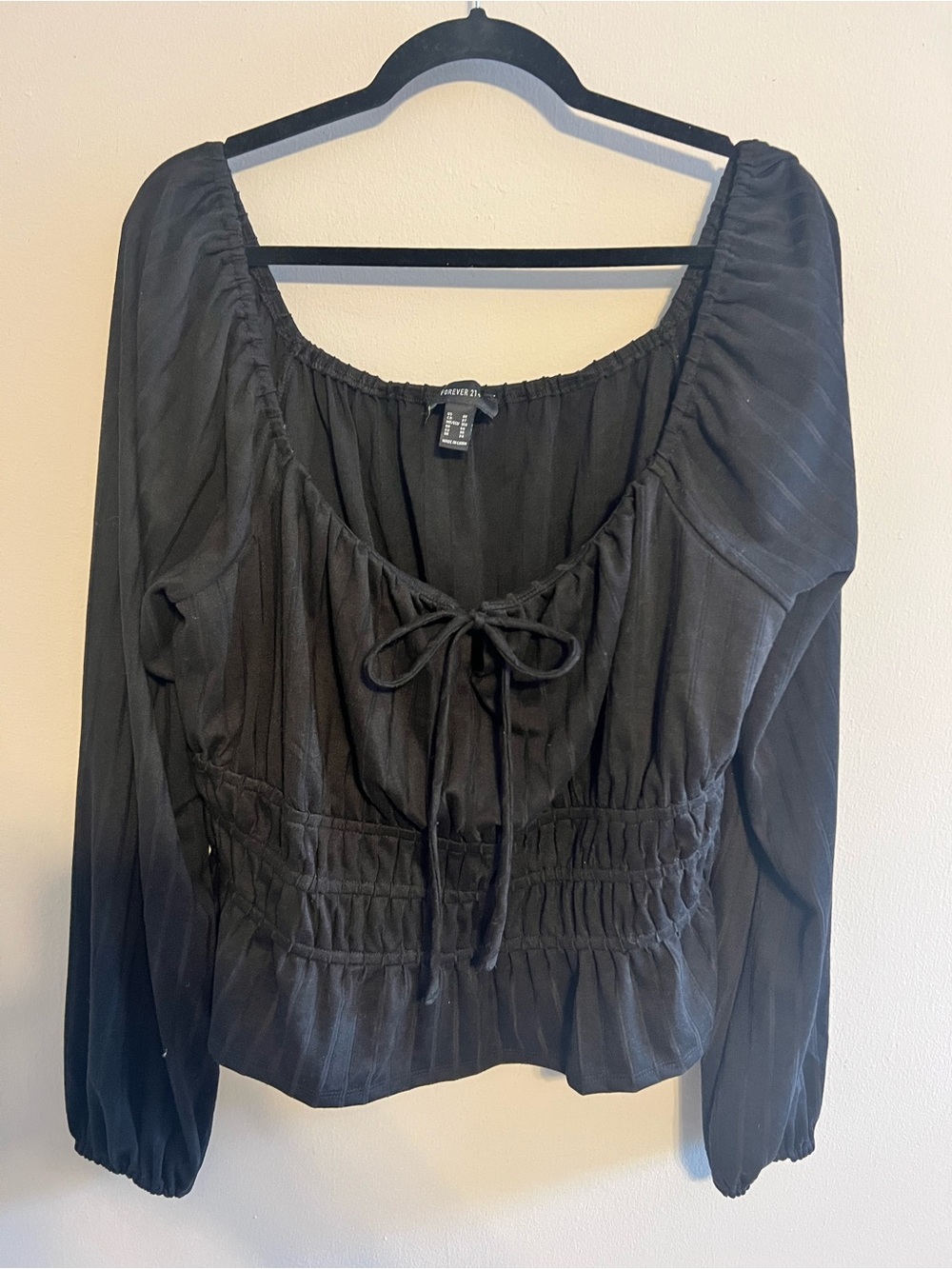 Forever 21 Black Smocked Tie-Front Peasant Top | Women’s 3X